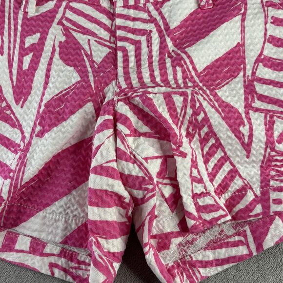 Lilly Pulitzer Shorts Womens 00 Pink White Callahan Tropical Print Seersucker - Picture 12 of 15